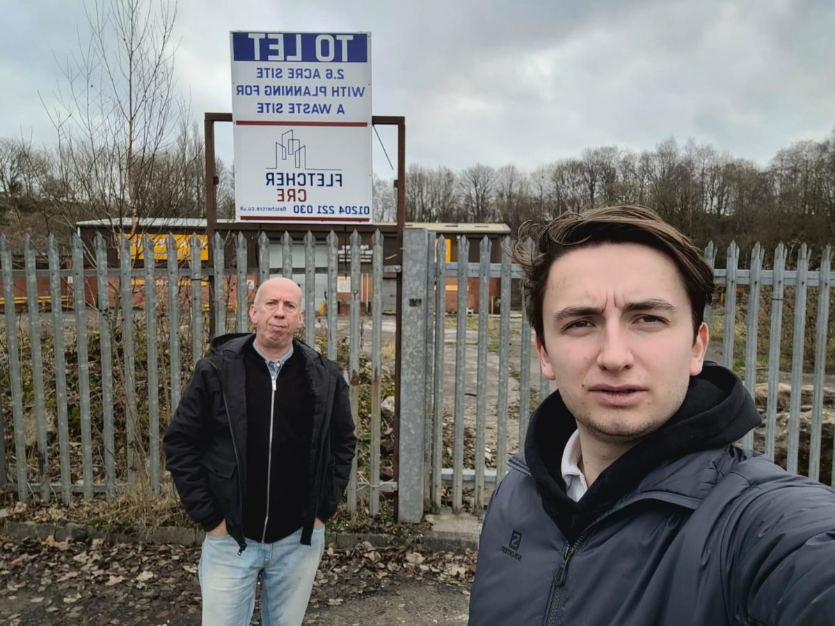 Breightmet Council candidate, George Butler, with Tonge Councillor and Leader of the Labour group, Nick Peel, outside the Chadwicks site